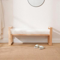 Hokku Designs Upholstered Wood Bench, Midcentury Modern 47.25" Wide Entryway Bench With Square Solid Wood Legs For Livin
