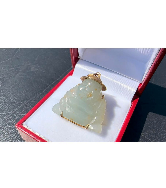#419 - Hand Carved, Jade Bhuda Pendant, 14kt Yellow Gold in Jewellery & Watches - Image 2