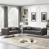 ExpressThrough 2 Piece Modern Velvet Living Room Set With Sofa And Loveseat