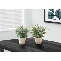 Primrue Artificial Plant, 13" Tall, Indoor, Faux, Fake, Table, Greenery, Potted, Set Of 2, Green Leaves