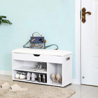 Ebern Designs Ebern Designs Modern White Shoe Bench with Padded Seat and Storage