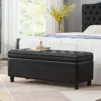 Latitude Run® Upholstered tufted button storage bench ,Linen fabric