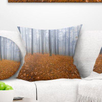 East Urban Home Forest Foggy and Fallen Leaves Pillow