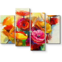 IDEA4WALL Pink Orange Yellow And Red Flower Bouquet Floral Plant 4 Pieces