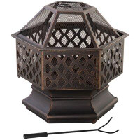 Darby Home Co Darby Home Co Outdoor Fire Pit With Screen Cover, Portable Wood Burning Firebowl With Poker For Patio, Bac