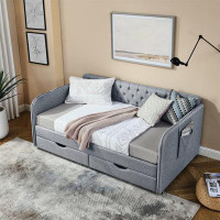 Wildon Home® Upholstery Daybed With Trundle Bed And Two Storage Drawers
