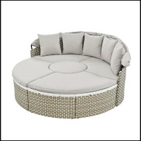 Bungalow Rose Patio Furniture Round Outdoor Sectional Sofa Set Rattan Daybed Two-Tone