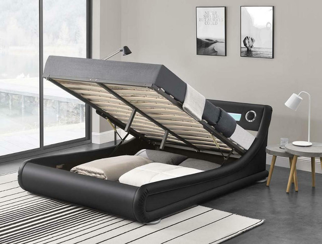NEW LEATHER LED LIFT BED WITH MUSIC 13241 in Beds & Mattresses in Regina - Image 2