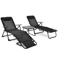 Arlmont & Co. Arlmont & Co. 3pcs Patio Folding Chaise Lounge Chair Pvc Tabletop Set Outdoor Portable Beach