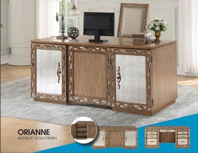 Christmas Special - Orianne Executive Desk, Antique Gold Finish 66x32 ( Free Shipping to Most Canada Cities ) dans Bureaux