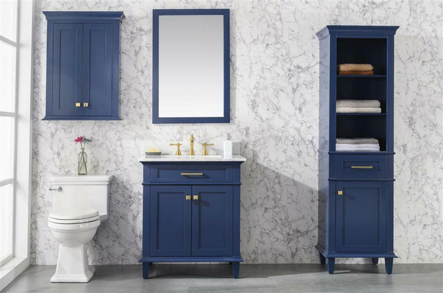 30, 36, 54, 60, 72 & 80 Blue Vanity w 2 Top Choices  (Blue Limestone or Carrara White Marble) (Mirror, OJ & Linen) LFC in Cabinets & Countertops - Image 3