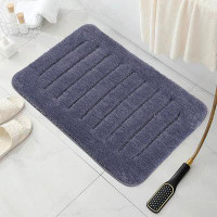 Ebern Designs Non-Slip Bathroom Carpet, Microfiber Soft Long Plush Bath Mat, Greyish-Blue