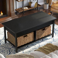 Red Barrel Studio Lift Top Coffee Table with Hidden Storage Compartment and 2 Rattan Baskets