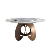 Orren Ellis Italian light luxury home round dining table with turntable