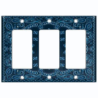WorldAcc Metal Light Switch Plate Outlet Cover (Midnight Blue Paisley Bandana Circle Black Tile   - Single Toggle)