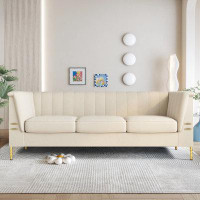 Mercer41 83.8" Mid-Century Modern Tufted Velvet Couch 3-Seat Sofa with Gold Metal Legs