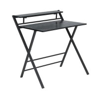 Rosefray '' Foldable 2-tier Writing Desk - Space-saving Home Office Study Table, Metal Frame & Wood Top, Black