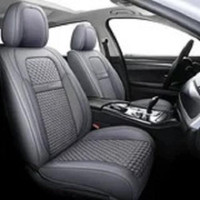 Coverado Front and Back Seat Covers Full Set 5 Seats Faux Leather & Woven Fabric, Gray