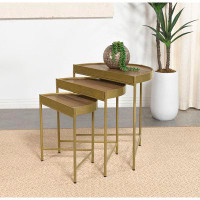 Everly Quinn Tristen 3-Piece Demilune Nesting Table With Recessed Top Brown and Gold