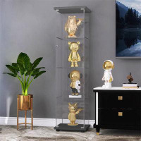 Latitude Run® Kiyasha Accent Cabinet One Door Glass Cabinet Glass Display Cabinet with 4 Shelves
