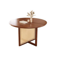 Bay Isle Home™ Nordic solid wood rattan table Japanese simple restaurant log round dining table