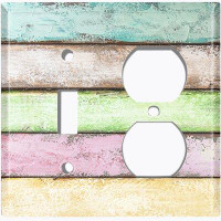 WorldAcc Metal Light Switch Plate Outlet Cover (Colourful Pastel Fence Horizontal - Single Toggle Single Duplex)