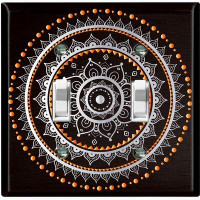 WorldAcc Metal Light Switch Plate Outlet Cover (Orange Black Mandala Circle  - Double Toggle)