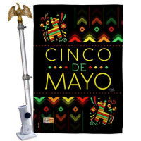 Breeze Decor Serape Cinco De Mayo - Impressions Decorative Aluminum Pole & Bracket House Flag Set HS115129-BO-02