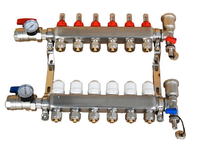 6-Branch PEX Stainless Steel Radiant Floor Heating Manifold Set with Flow Meters 053265 in Other Business & Industrial in Toronto (GTA) - Image 2