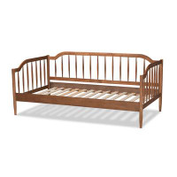 Red Barrel Studio Lefancy Finnur Classic Mid-Century Modern Walnut Brown Finished Wood Twin Size Daybed