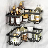Rebrilliant 2 Pack Corner Shower Caddy,Strong Adhesive Shower Organizer Shelf With 8 Hooks,Black