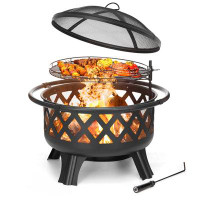 Arlmont & Co. Lula 17" H x 30" W Wood Burning Outdoor Fire Pit with Lid