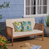 Rubbermaid Outdoor Acacia Wood Loveseat, Brown Patina Finish And Cream