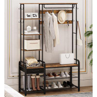 17 Stories Coat Rack With 3-Tier Storage Bench And 1 Drawer, 5-In-1 Entryway Bench With 17 Hooks, 1 Hanging Rod, 4-Tier