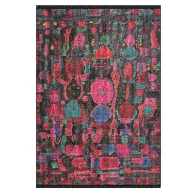 Rugpera Scheinuk Fuchsia And Anthracite Color Abstract Design Carpet Machine Woven Polyester & Cotton Yarn Area Rug