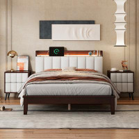 Latitude Run® 3-Pieces Bedroom Sets,Full Size Wood Platform Bed and Two Nightstands