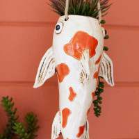 Bay Isle Home™ Bay Isle Home™ Modern Ceramic Koi Fish Wall Planter In White