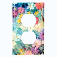 WorldAcc Metal Light Switch Plate Outlet Cover (Colourful Flower Field Bed - Single Duplex)