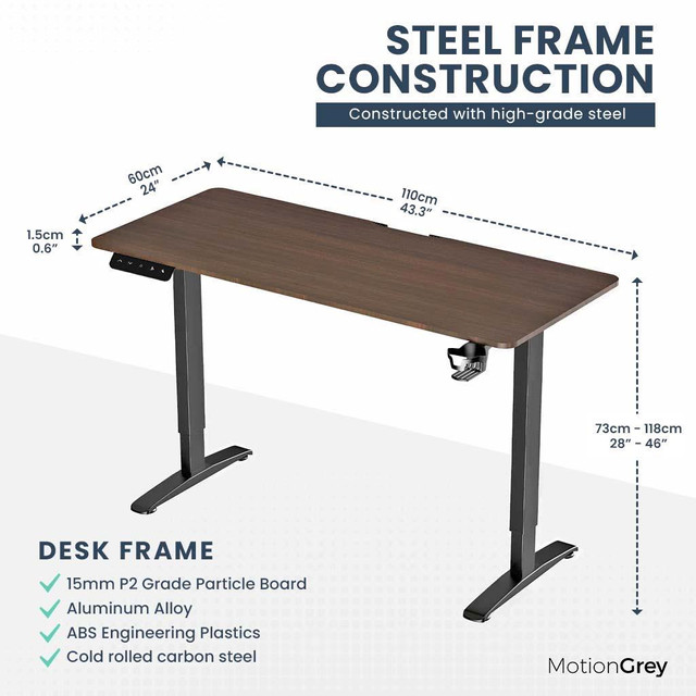 MotionGrey Standing Desk Height Adjustable Electric Motor Sit-to-Stand Desk Computer for Home and Office - Black Frame in Desks - Image 3