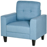 BUTTON TUFTED ARMCHAIR MODERN SINGLE SOFA CHAIR UPHOLSTERED ACCENT CHAIR WITH RUBBER WOOD LEGS