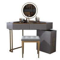 Orren Ellis 29.53"Grey corner dresser with stool and cabinet