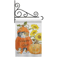 Breeze Decor Happy Pumpkin Kitty - Impressions Decorative Metal Fansy Wall Bracket Garden Flag Set GS113076-BO-03