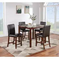 Red Barrel Studio Classic Stylish Espresso Finish 5Pc Counter Height Dining Set Kitchen Dinette Faux Marble Top Table An