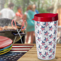 CounterArt Star Flags 16 Oz. Double Wall Insulated Unbreakable Plastic Travel Tumbler With Lid