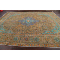 Isabelline Geometric Distressed Tabriz Persian Design Area Rug Hand-Knotted 10X12