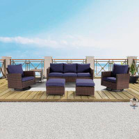 Red Barrel Studio 6-Set Outdoor PE Wicker Furniture Wide Seat Conversation Couch Set Swivel Rocking Sofa