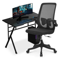 Inbox Zero Portable Modern Computer Desk Host Rack And Ergonomic Rolling Swivel Task Seat For Home Office