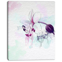 Made in Canada - Design Art 'Beautiful Purple Flower with Splashes' Painting Print on Wrapped Canvas