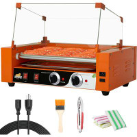 Kcourh 1400W Electric Commercial 7 Roller 18 Hot Dog Grill Cooker Machine Stainless with Cover