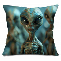 Bungalow Rose Aliens Throw Pillow, Science fiction Cotton Twill Pillows